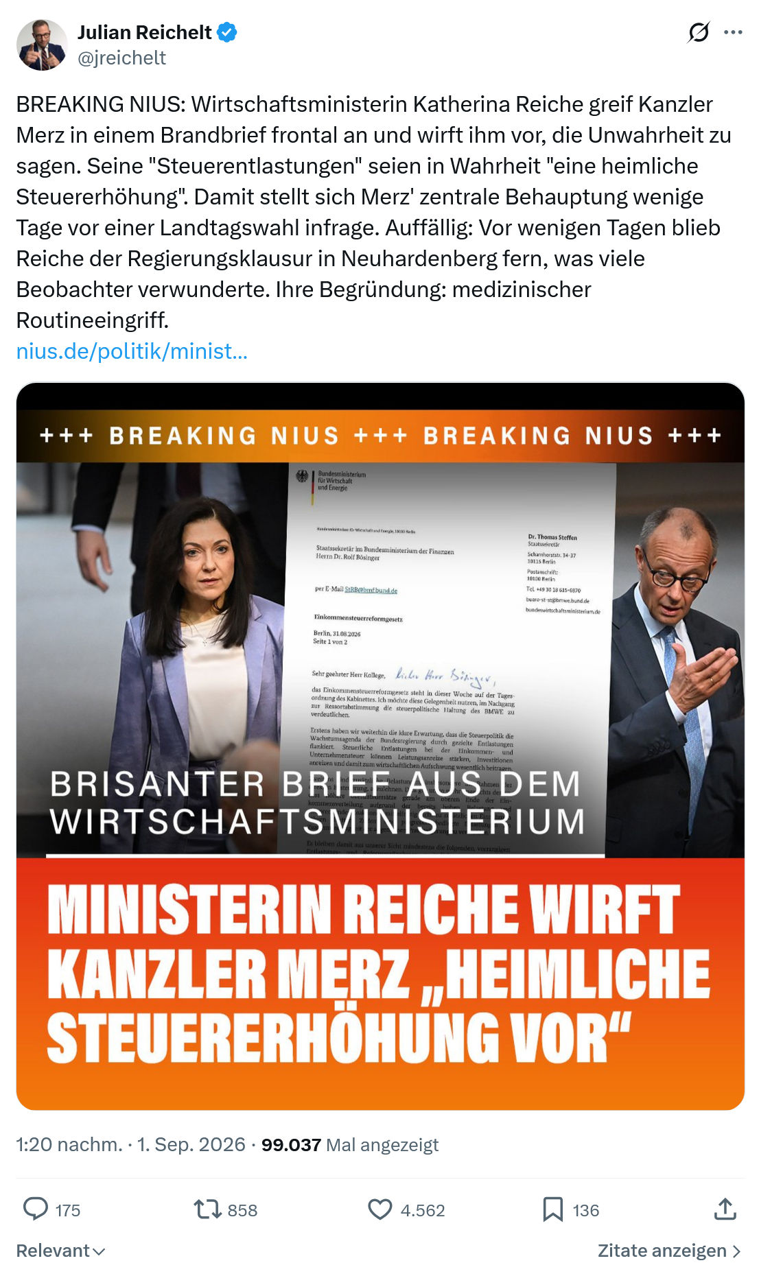 Julian Reichelt: BREAKING NIUS...