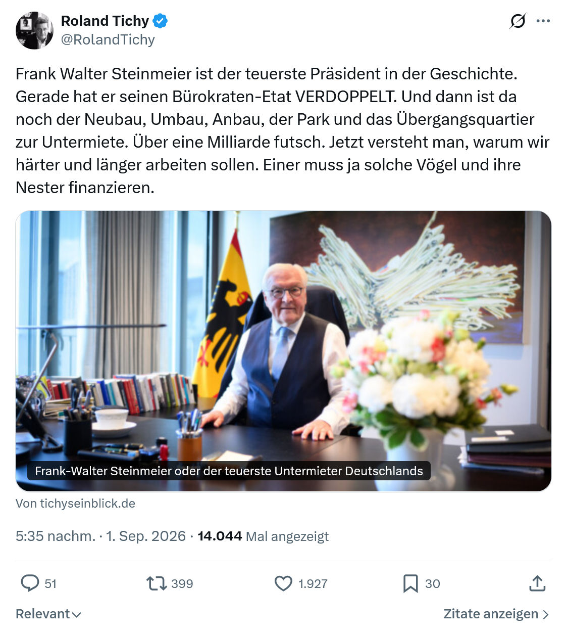 Roland Tichy: Frank Walter Steinmeier ist der...