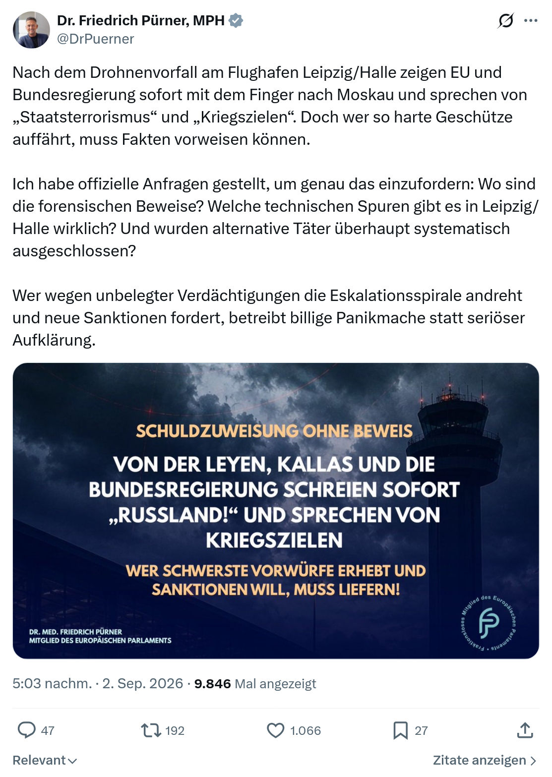 Friedrich Pürner: Nach dem Drohnenvorfall...