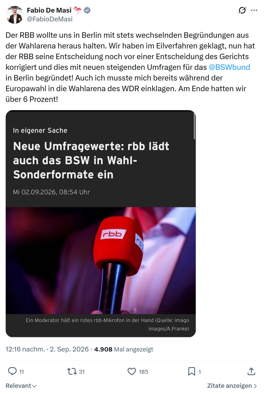 Fabio De Masi: Der RBB wollte uns in Berlin...