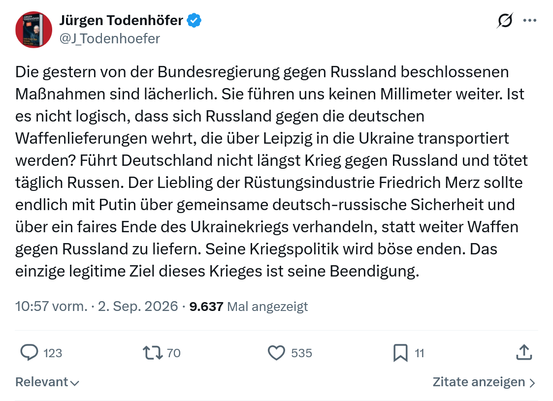 Jürgen Todenhöfer: Die gestern von der Bundesregierung...