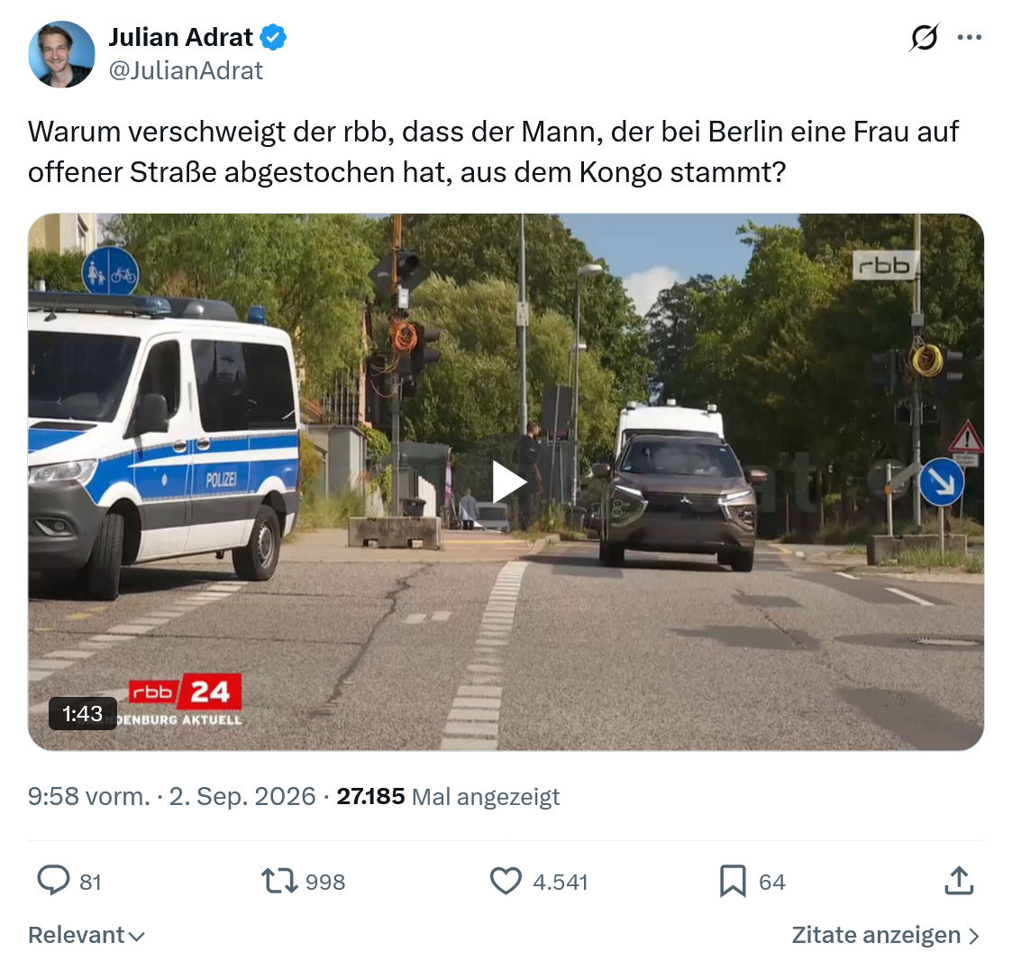 Julian Adrat: Warum verschweigt der rbb...