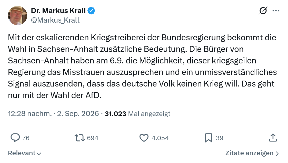 Markus Krall: Mit der eskalierenden Kriegstreiberei...