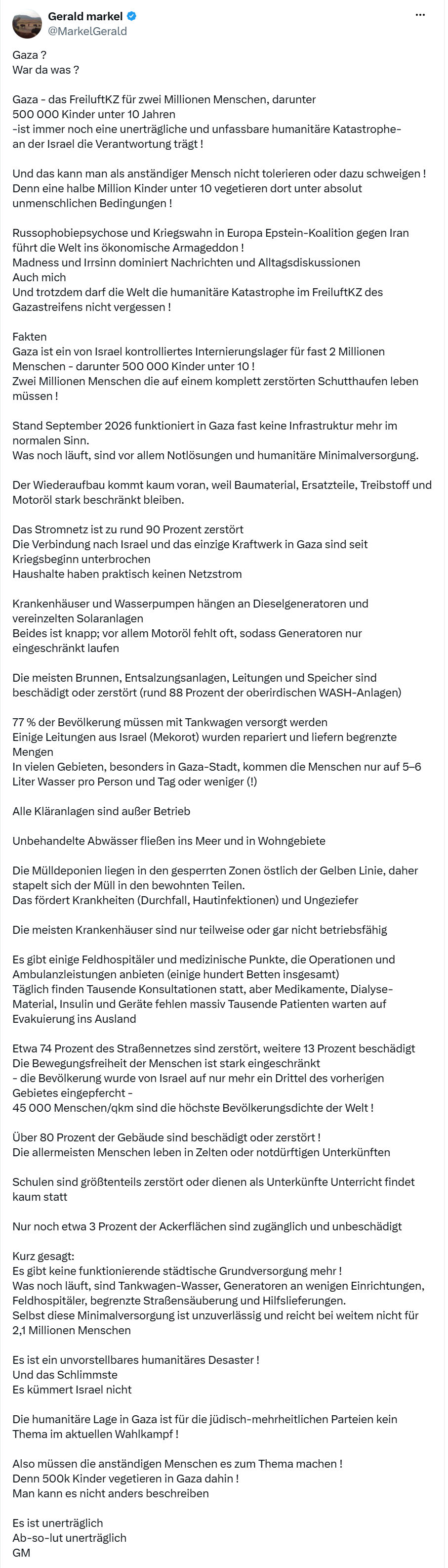 Gerald Markel: Gaza...