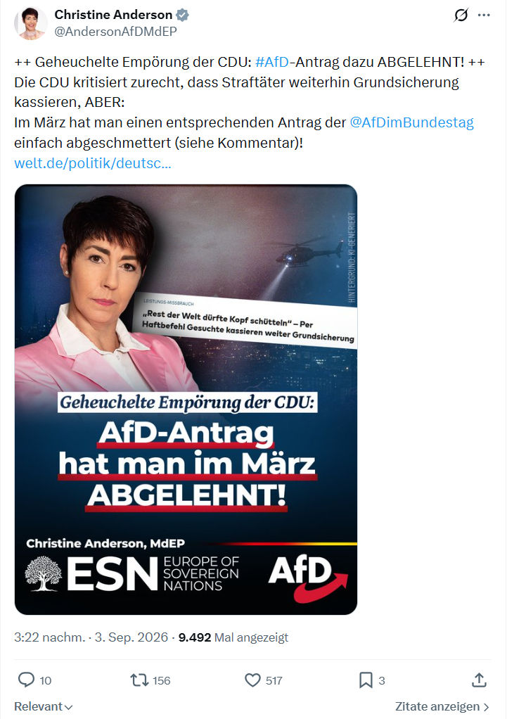 Christine Anderson: Geheuchelte Empörung der CDU...