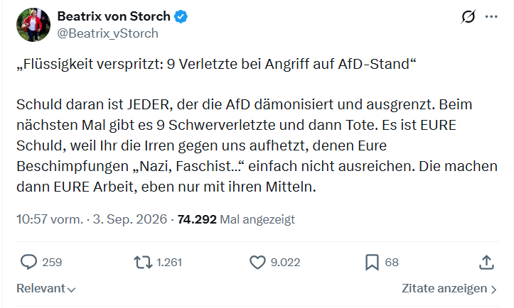 Beatrix von Storch: Flüssigkeit verspritzt...