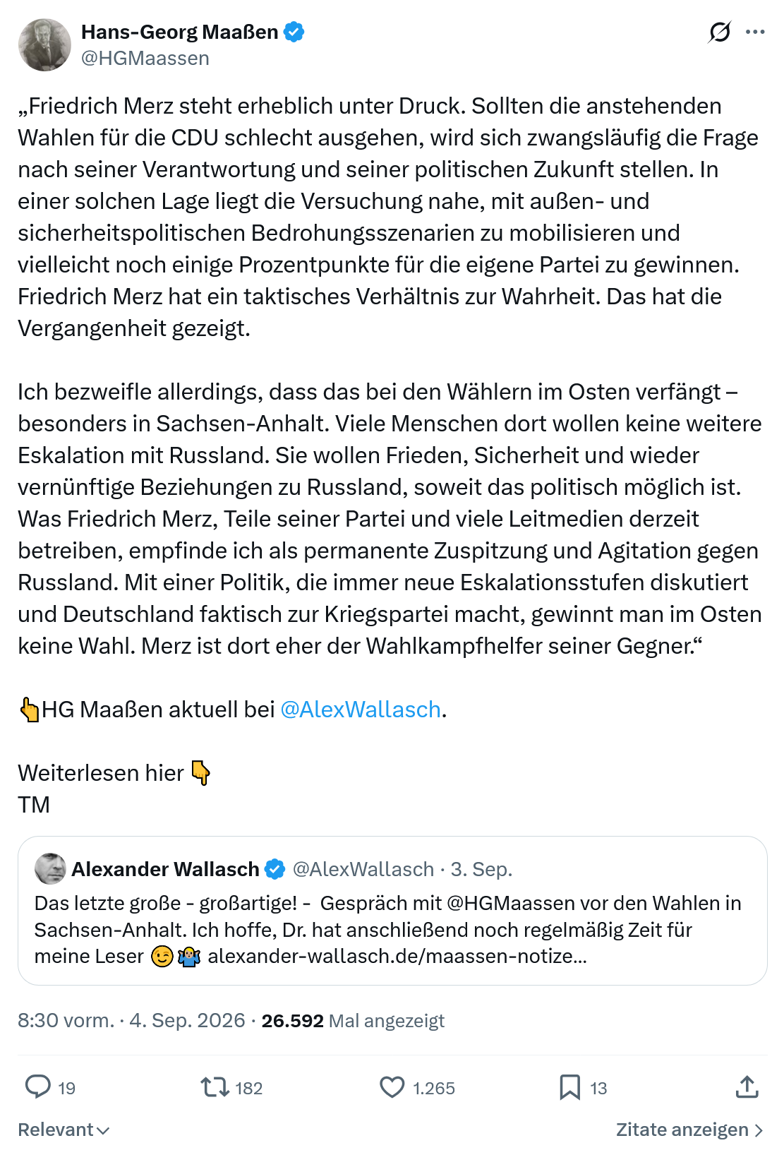 Hans-Georg Maaßen: Friedrich Merz steht erheblich unter Druck...