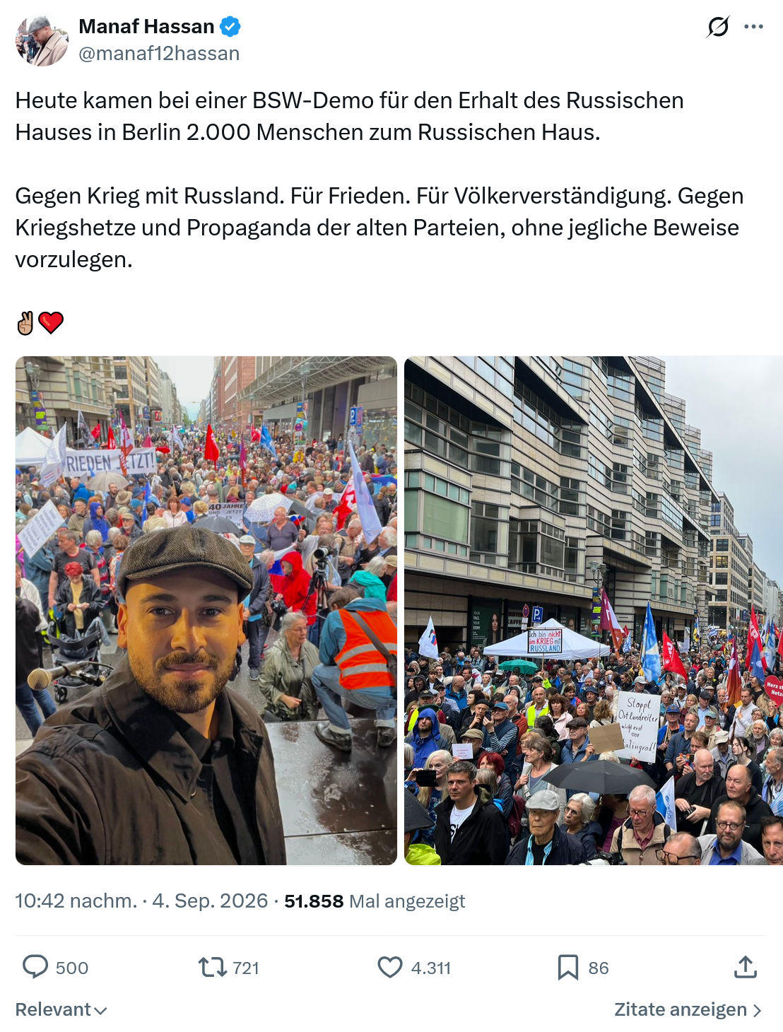 Manaf Hassan: Heute kamen bei einer BSW-Demo...