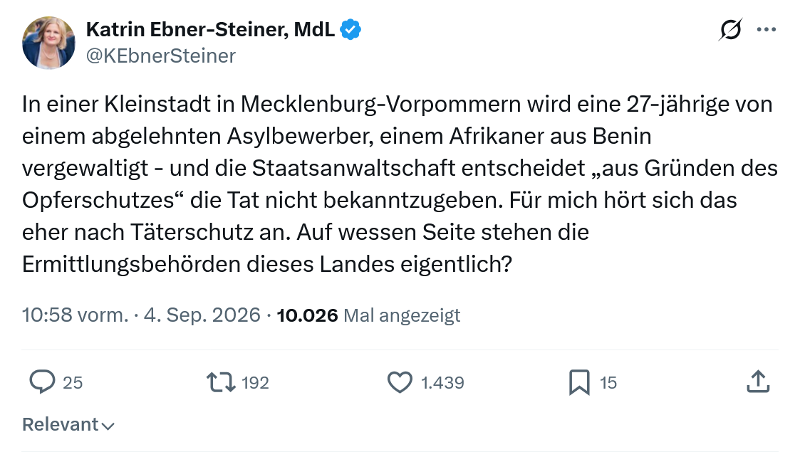 Katrin Ebner-Steiner: In einer Kleinstadt in Mecklenburg-Vorpommern...