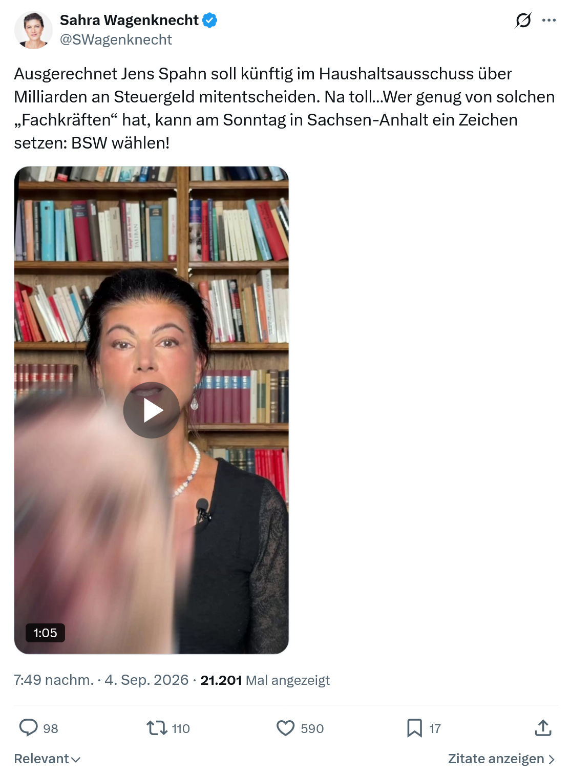 Sahra Wagenknecht: Ausgerechnet Jens Spahn soll künftig...