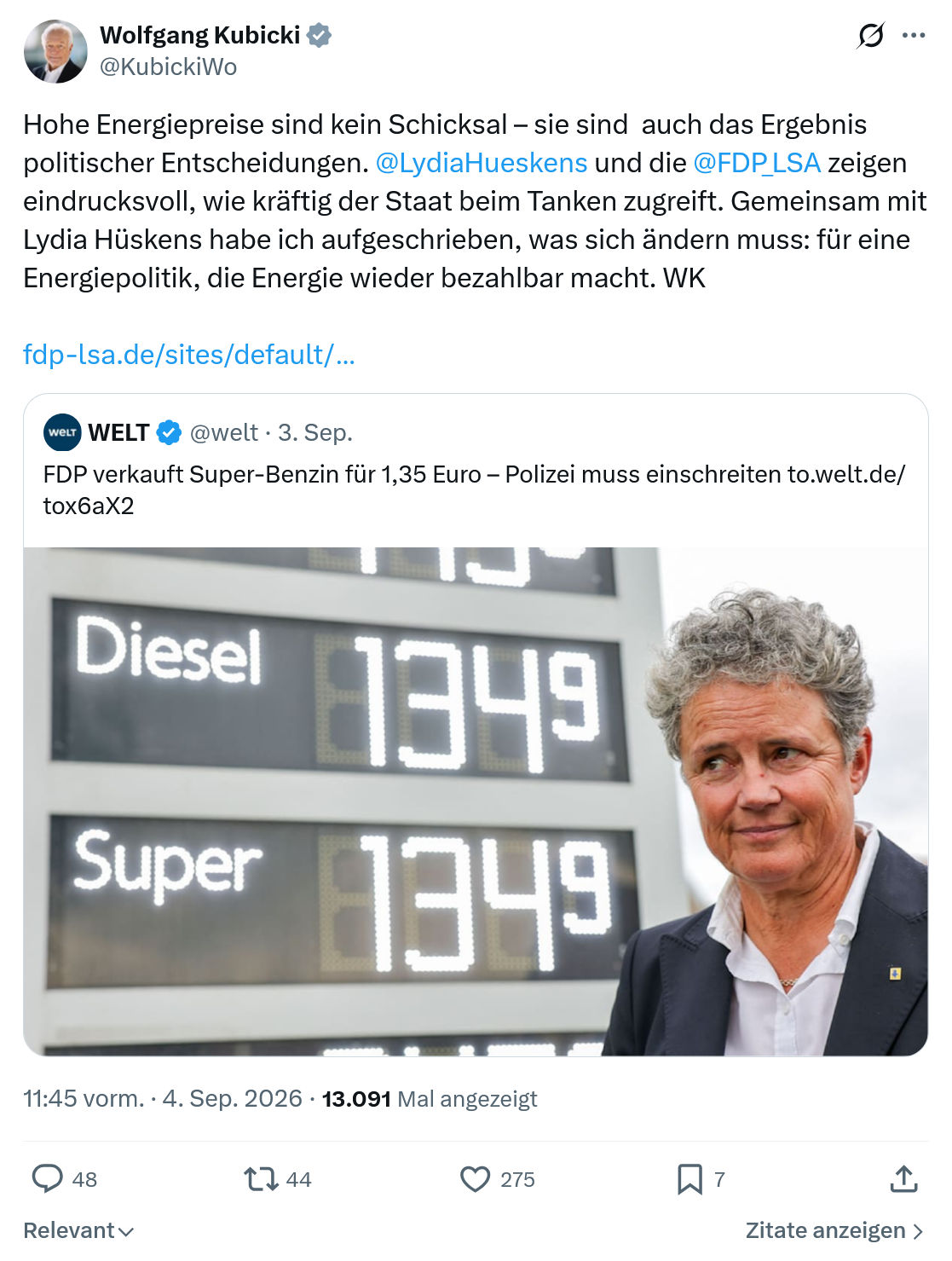 Wolfgang Kubicki: Hohe Energiepreise sind kein Schicksal...
