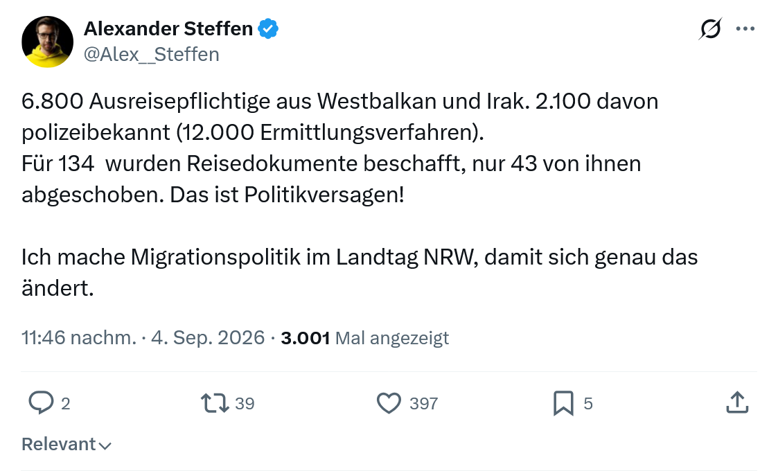 Alexander Steffen: 6.800 Ausreisepflichtige...