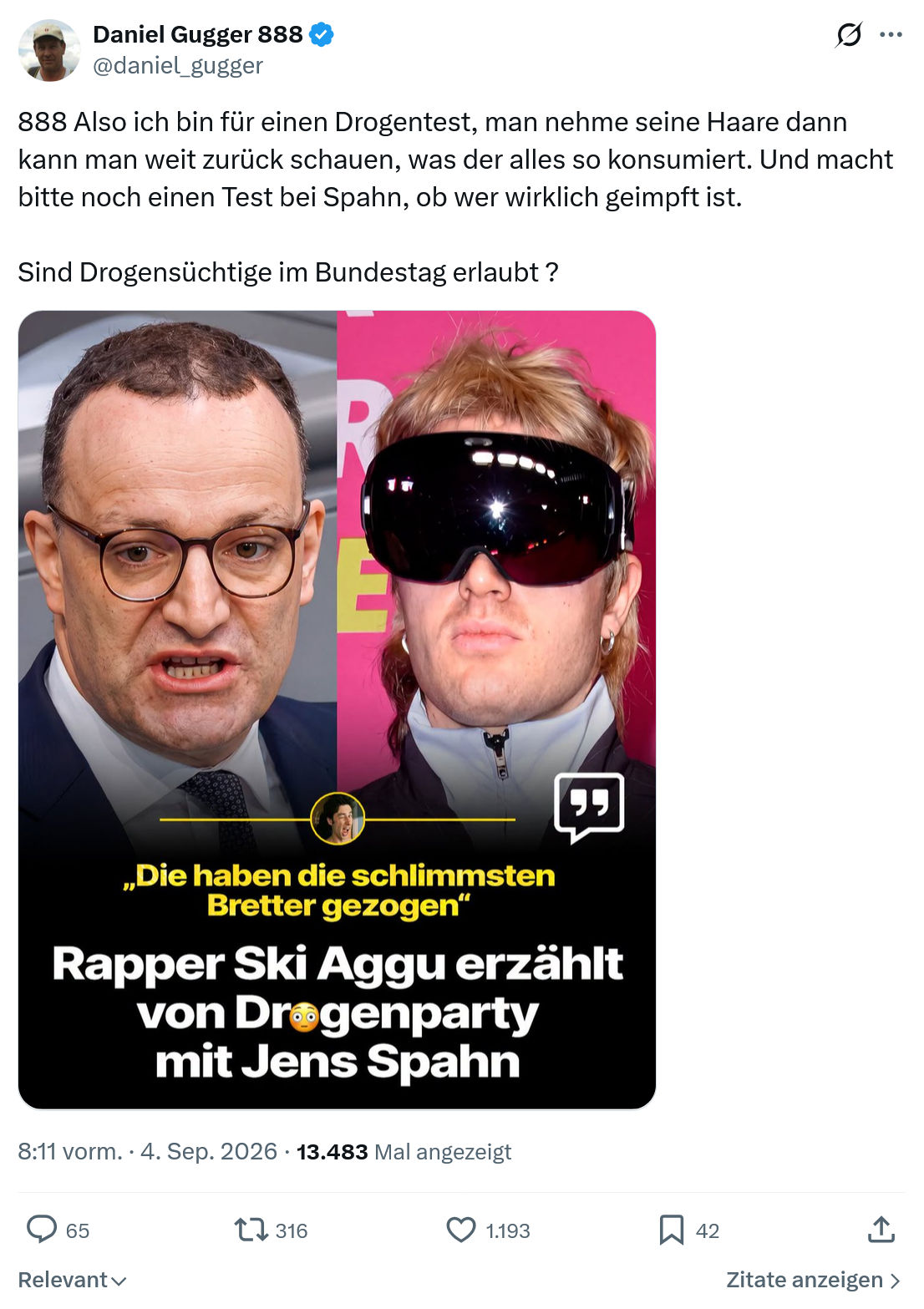 Daniel Gugger: Also ich bin für einen Drogentest...