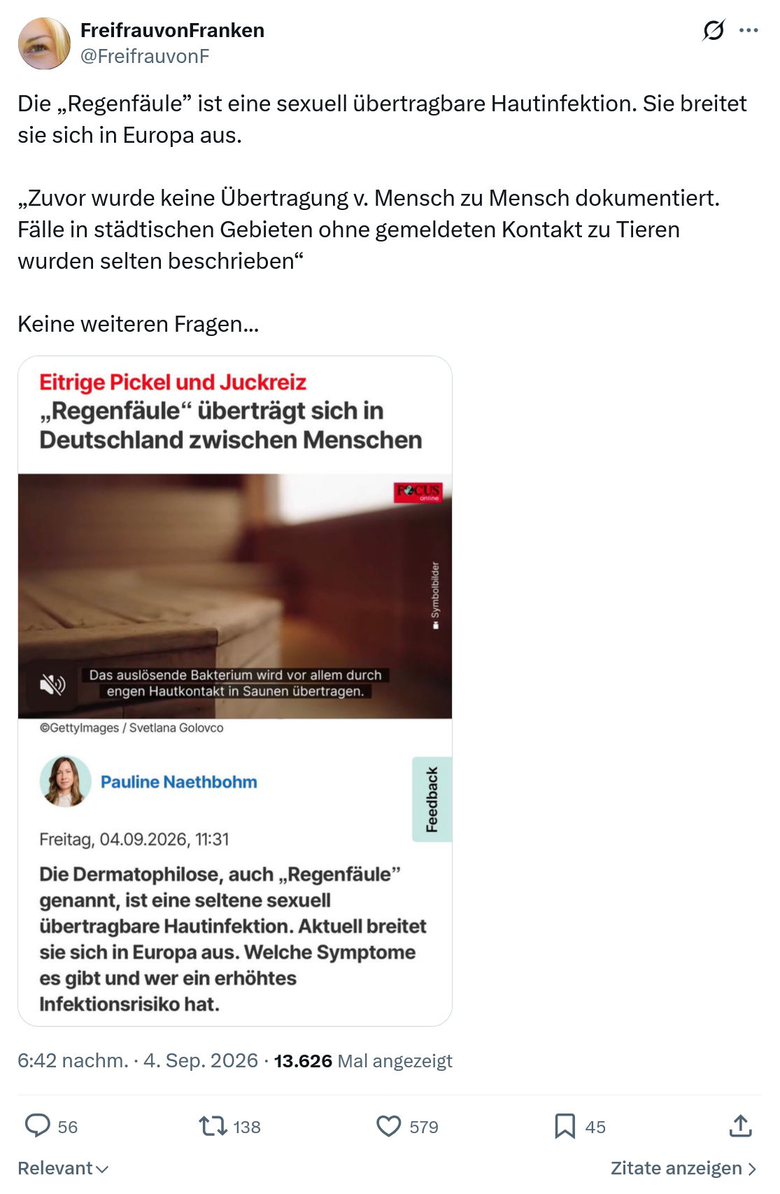 FreifrauvonFranken: Die „Regenfäule” ist eine sexuell...
