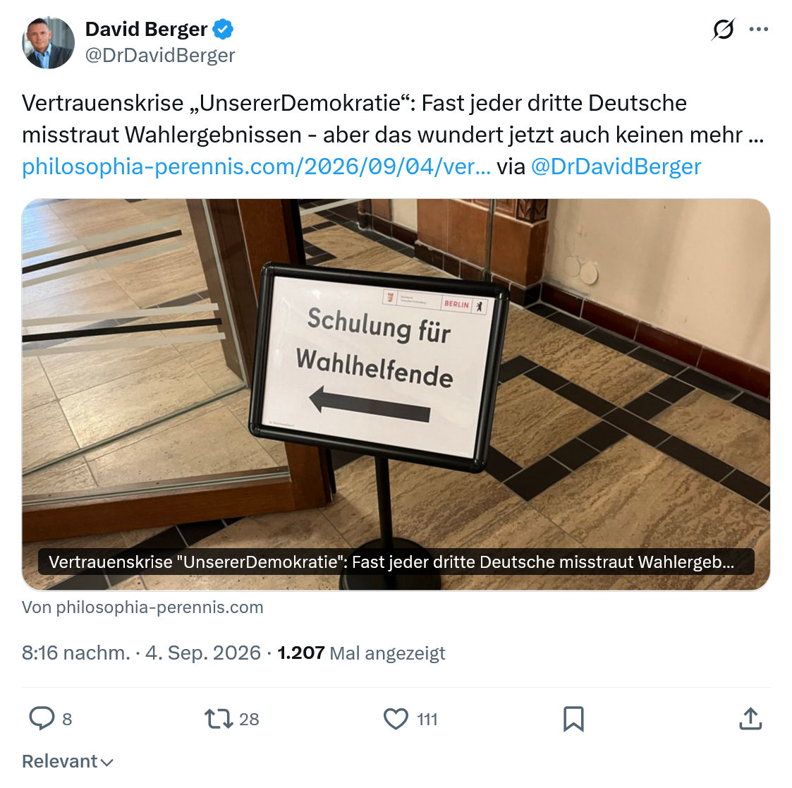 David Berger: Vertrauenskrise „UnsererDemokratie“...