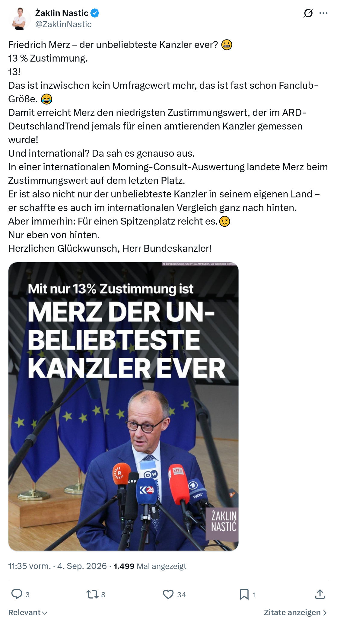 Żaklin Nastic: Friedrich Merz – der unbeliebteste Kanzler ever...