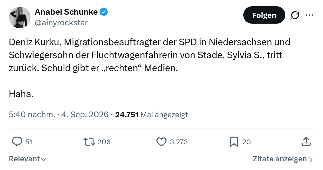 Anabel Schunke: Deniz Kurku, Migrationsbeauftragter der SPD...
