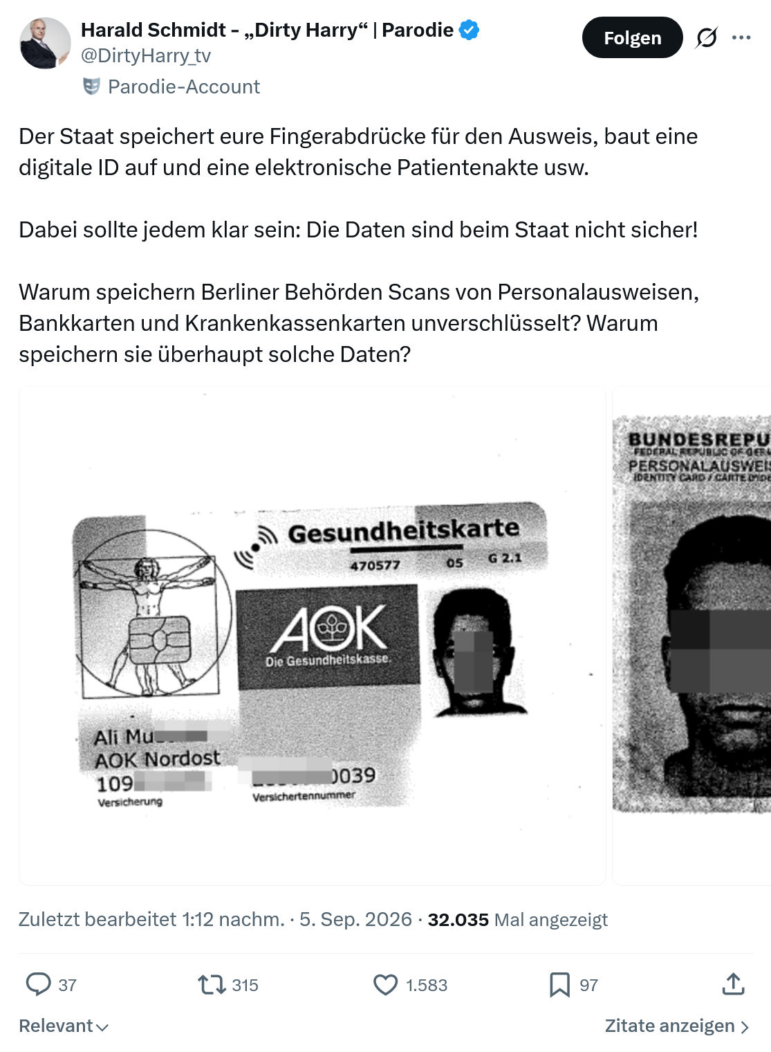 Harald Schmidt: Der Staat speichert eure Fingerabdrücke...