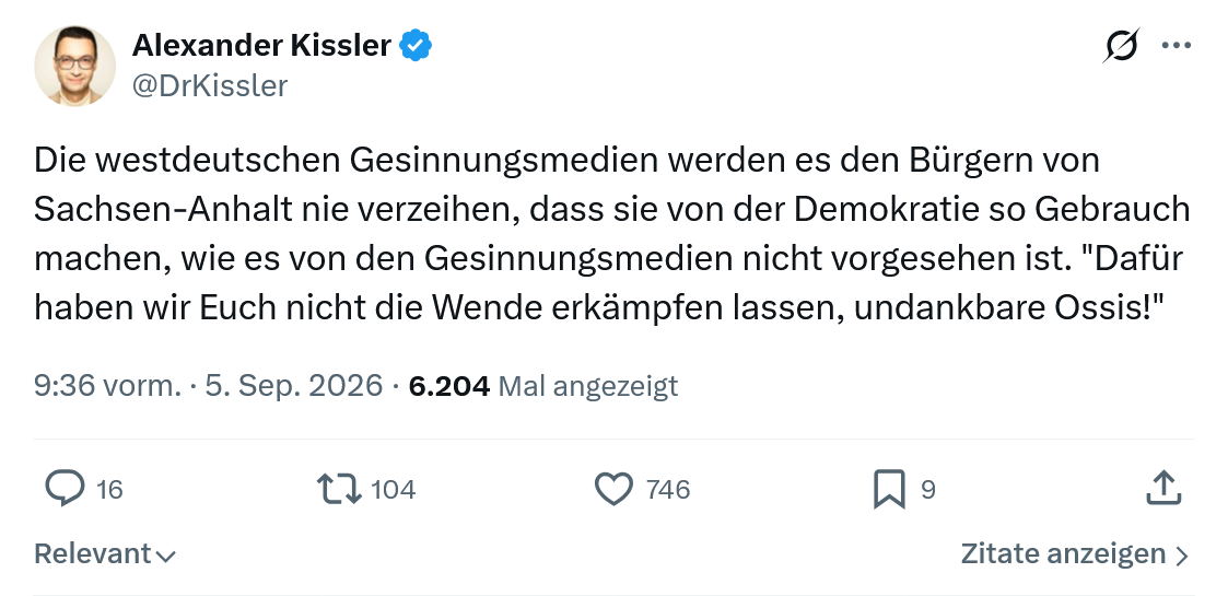 Alexander Kissler: Die westdeutschen Gesinnungsmedien...