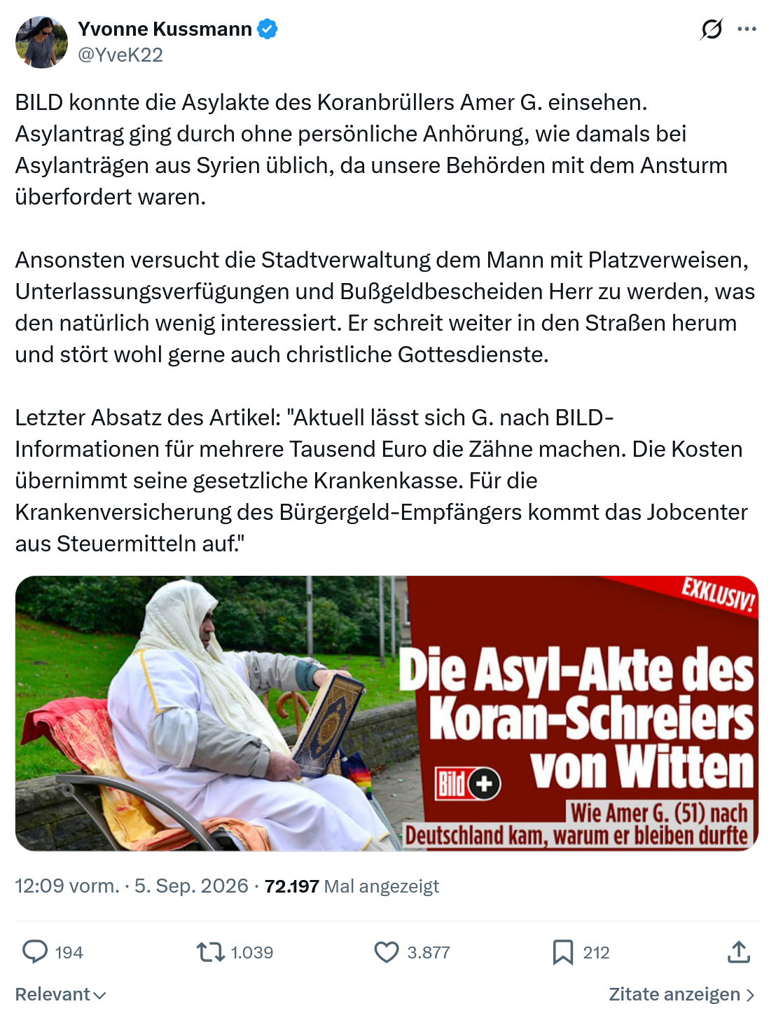 Yvonne Kussmann: BILD konnte die Asylakte des Koranbrüllers...