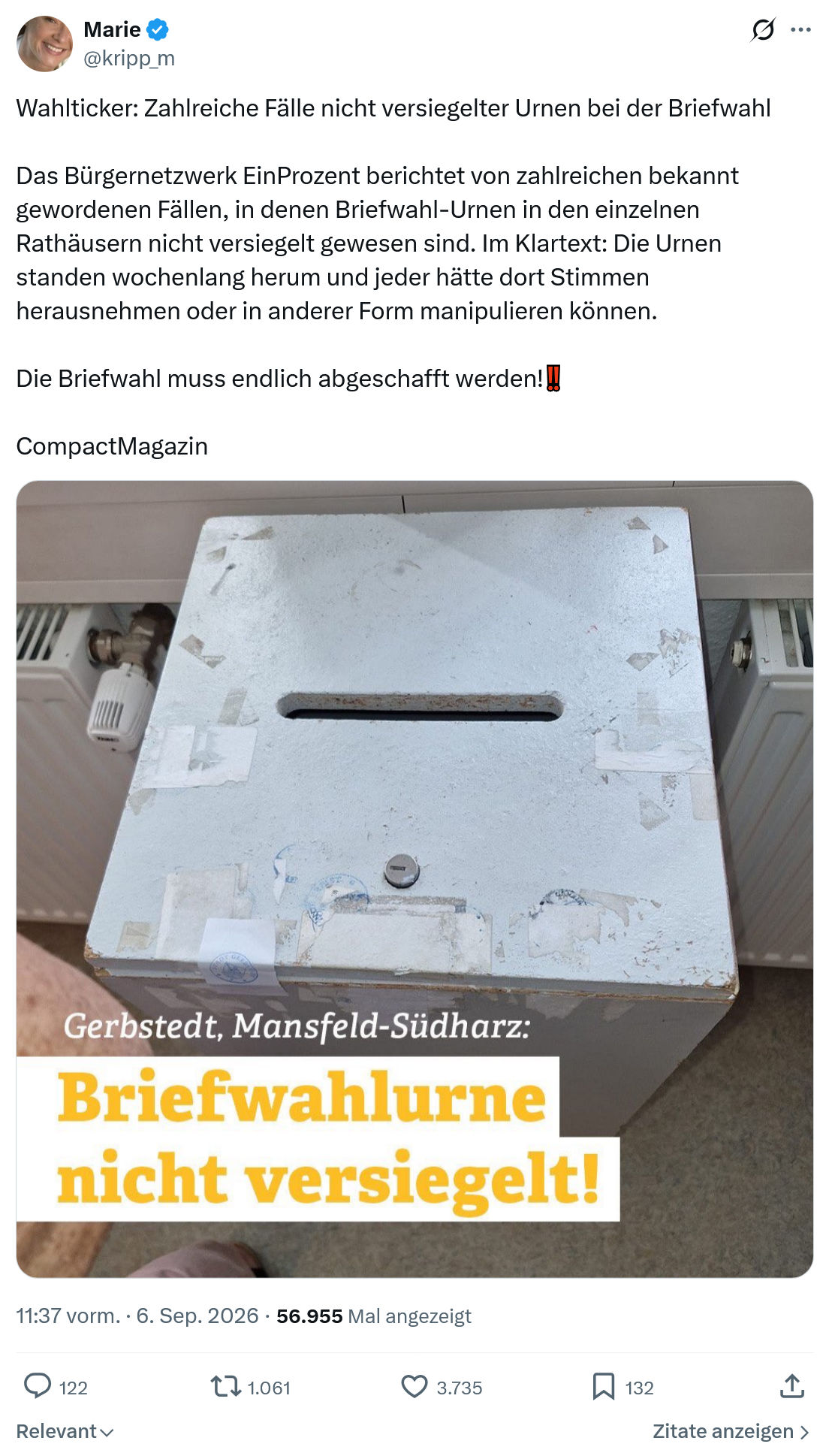 Marie kripp: Wahlticker...