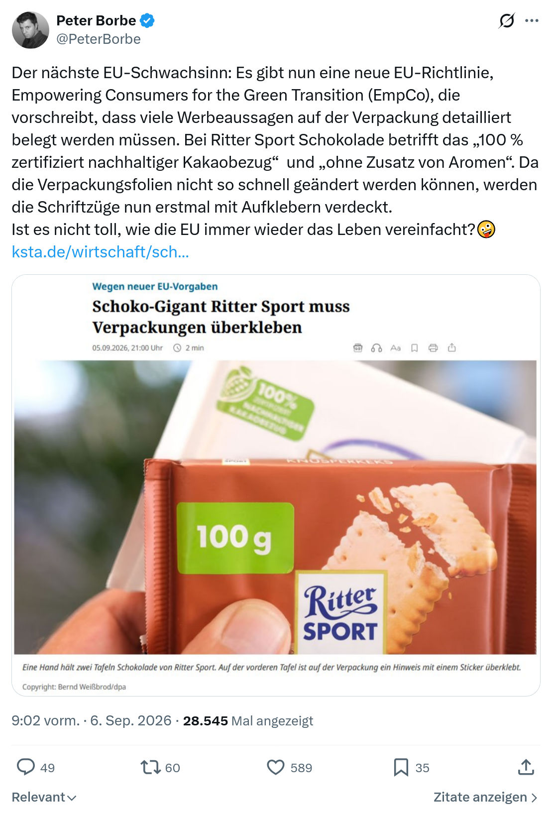 Peter Borbe: Der nächste EU-Schwachsinn...