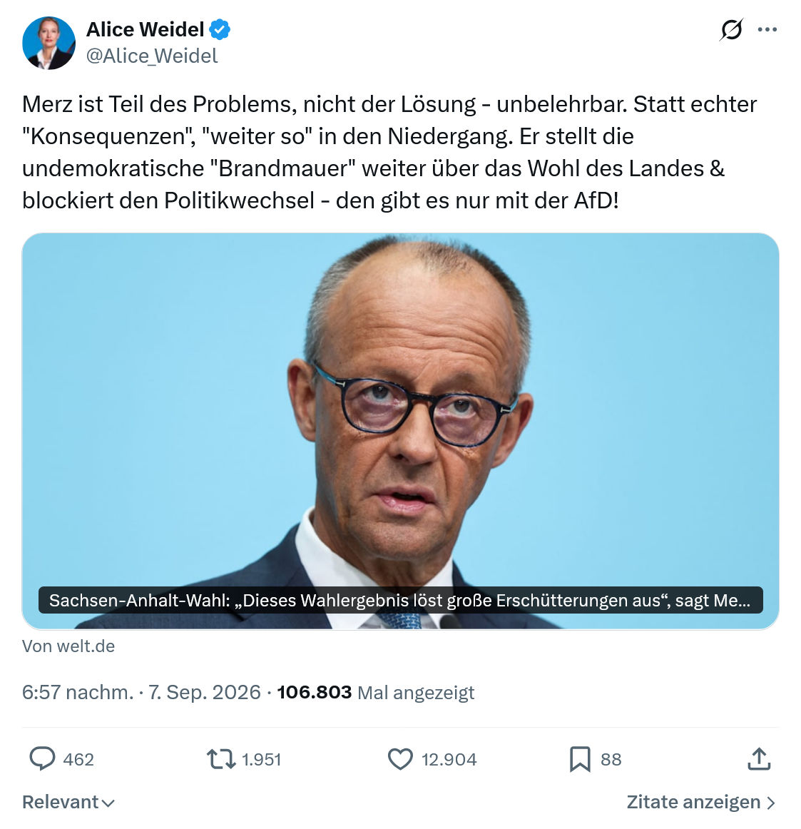 Alice Weidel: Merz ist Teil des Problems...