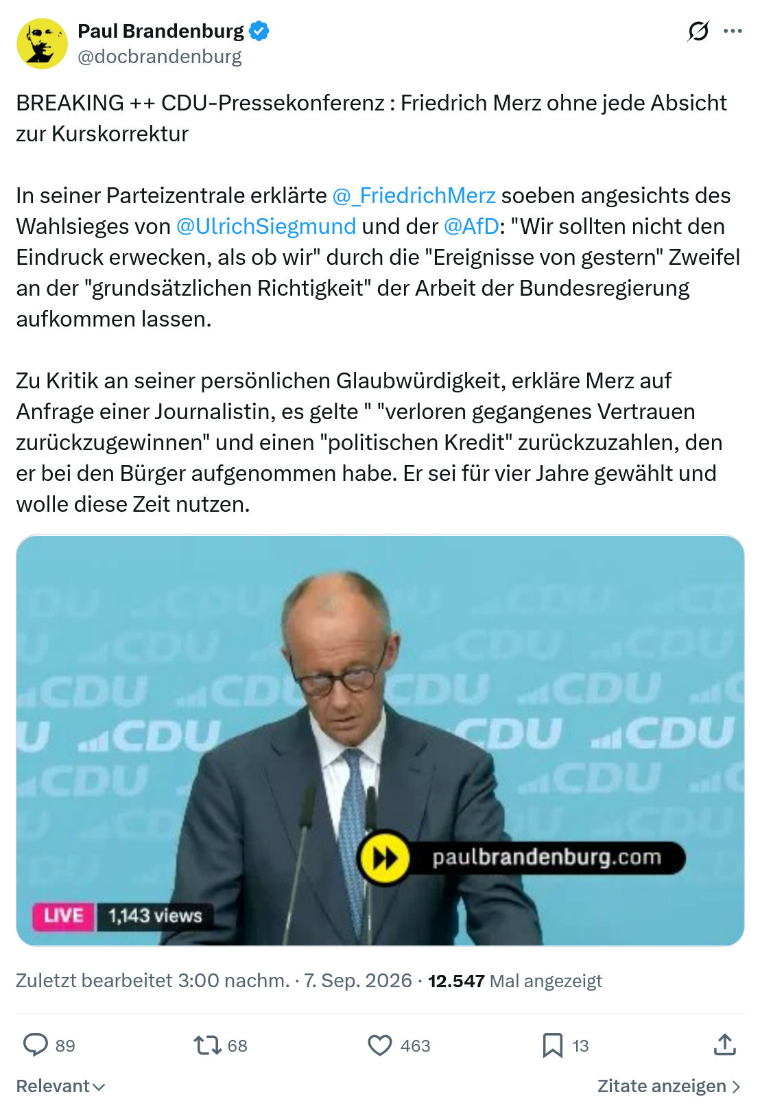 Paul Brandenburg: BREAKING...