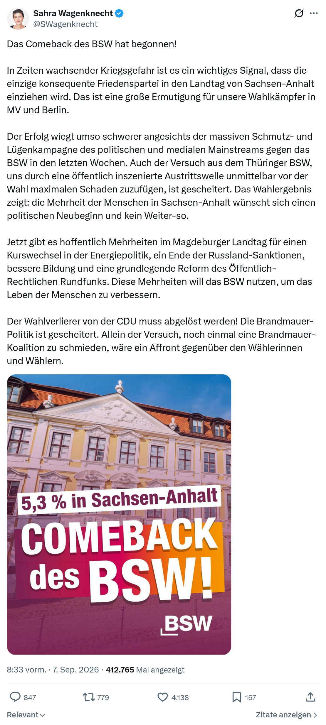Sahra Wagenknecht: Das Comeback des BSW hat begonnen...