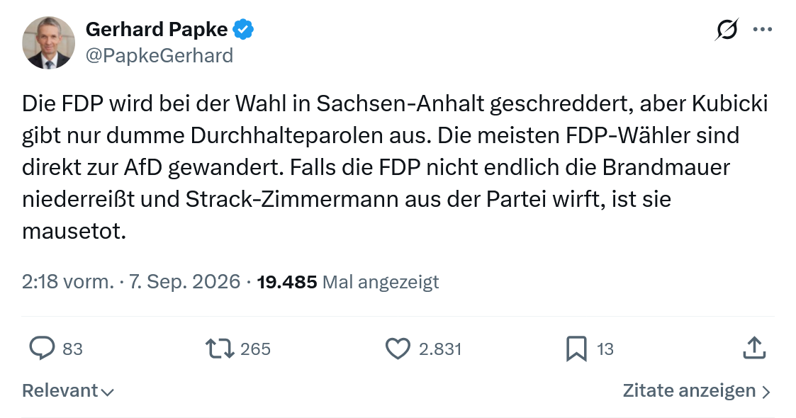 Gerhard Papke: Die FDP wird bei der Wahl...
