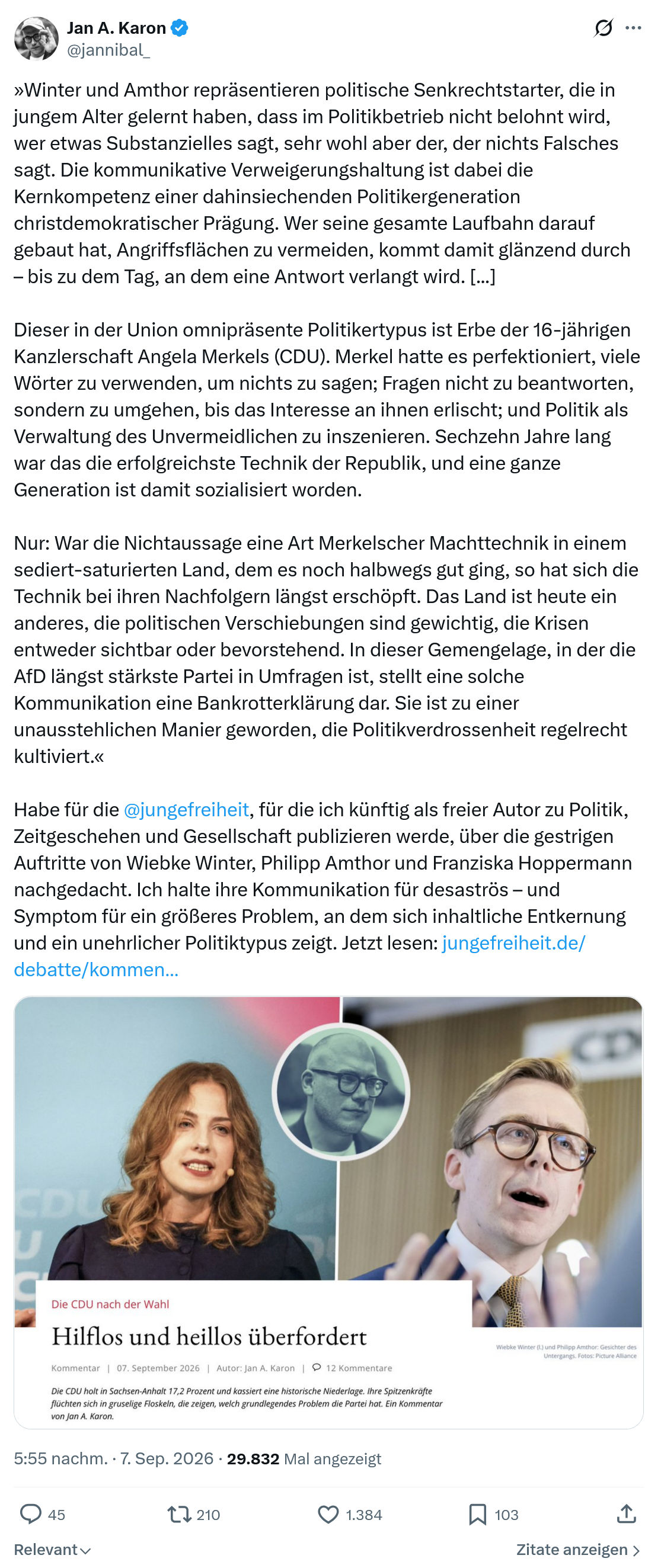 Jan A. Karon: Winter und Amthor repräsentieren...
