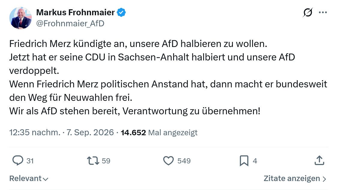 Markus Frohnmaier: Friedrich Merz kündigte an...