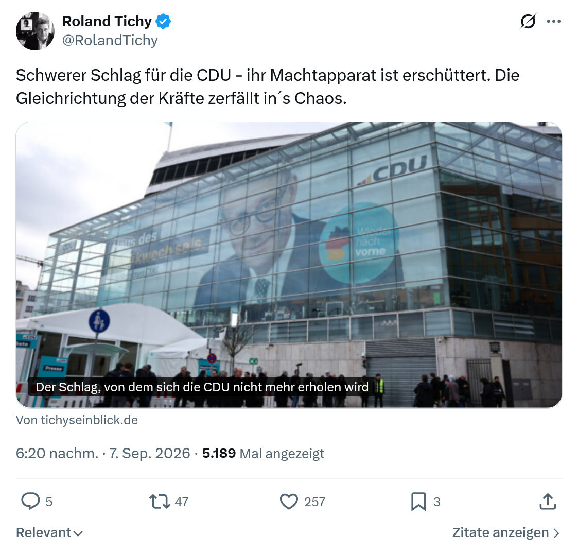 Roland Tichy: Schwerer Schlag für die CDU...