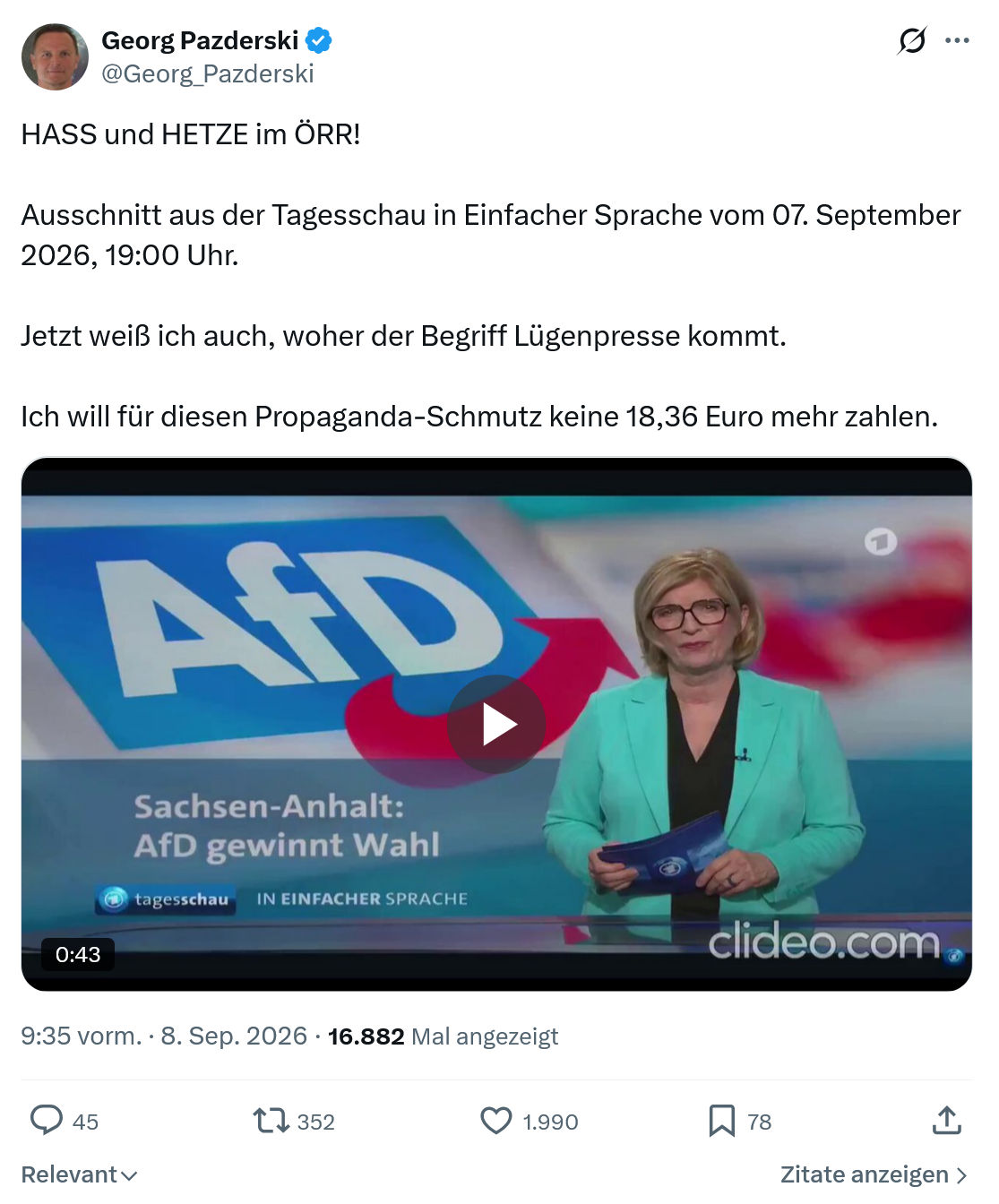 Georg Pazderski: HASS und HETZE im ÖRR...