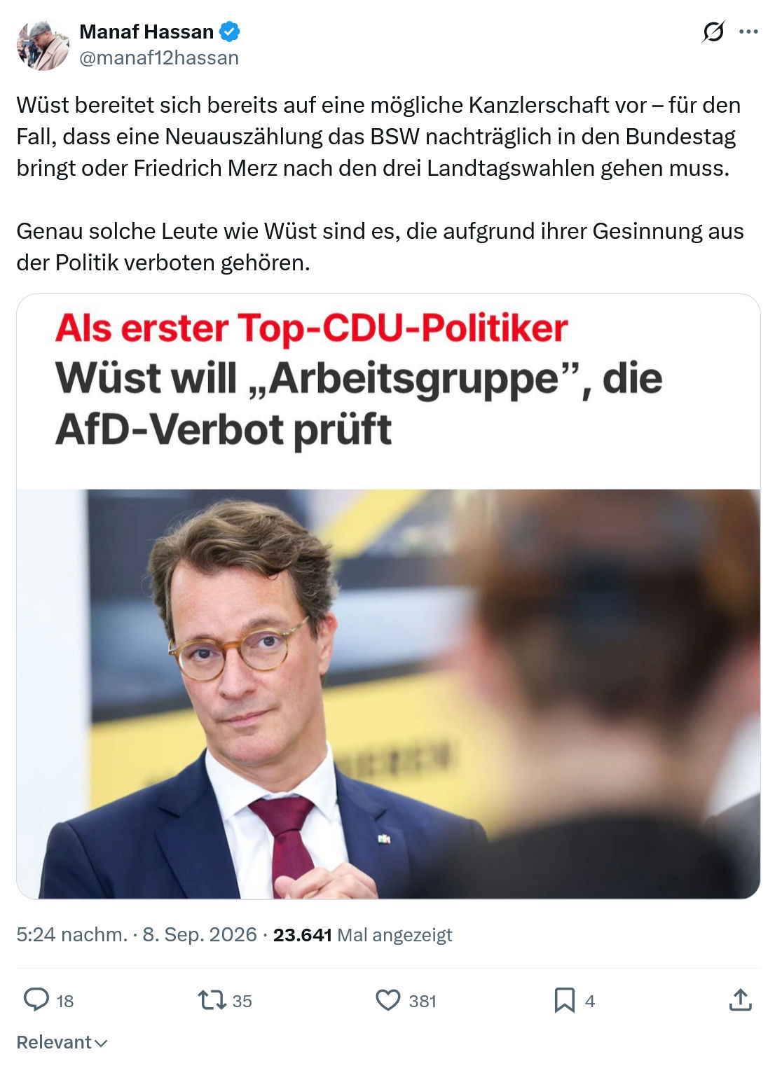 Manaf Hassan: Wüst bereitet sich bereits...