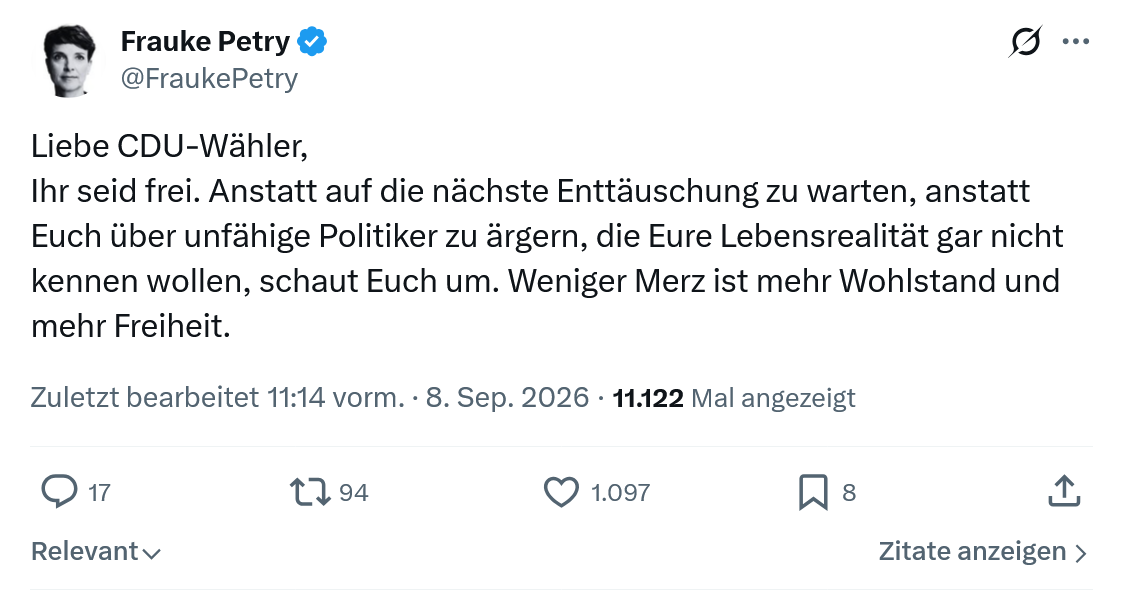 Frauke Petry: Liebe CDU-Wähler...