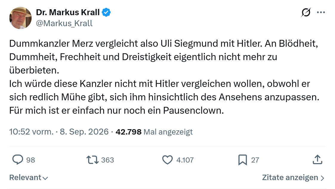 Markus Krall: Dummkanzler Merz vergleicht also...