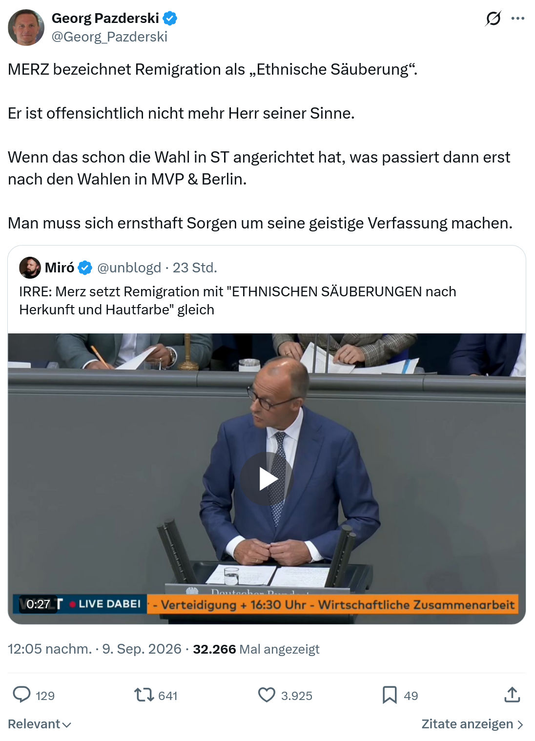 Georg Pazderski: MERZ bezeichnet Remigration...