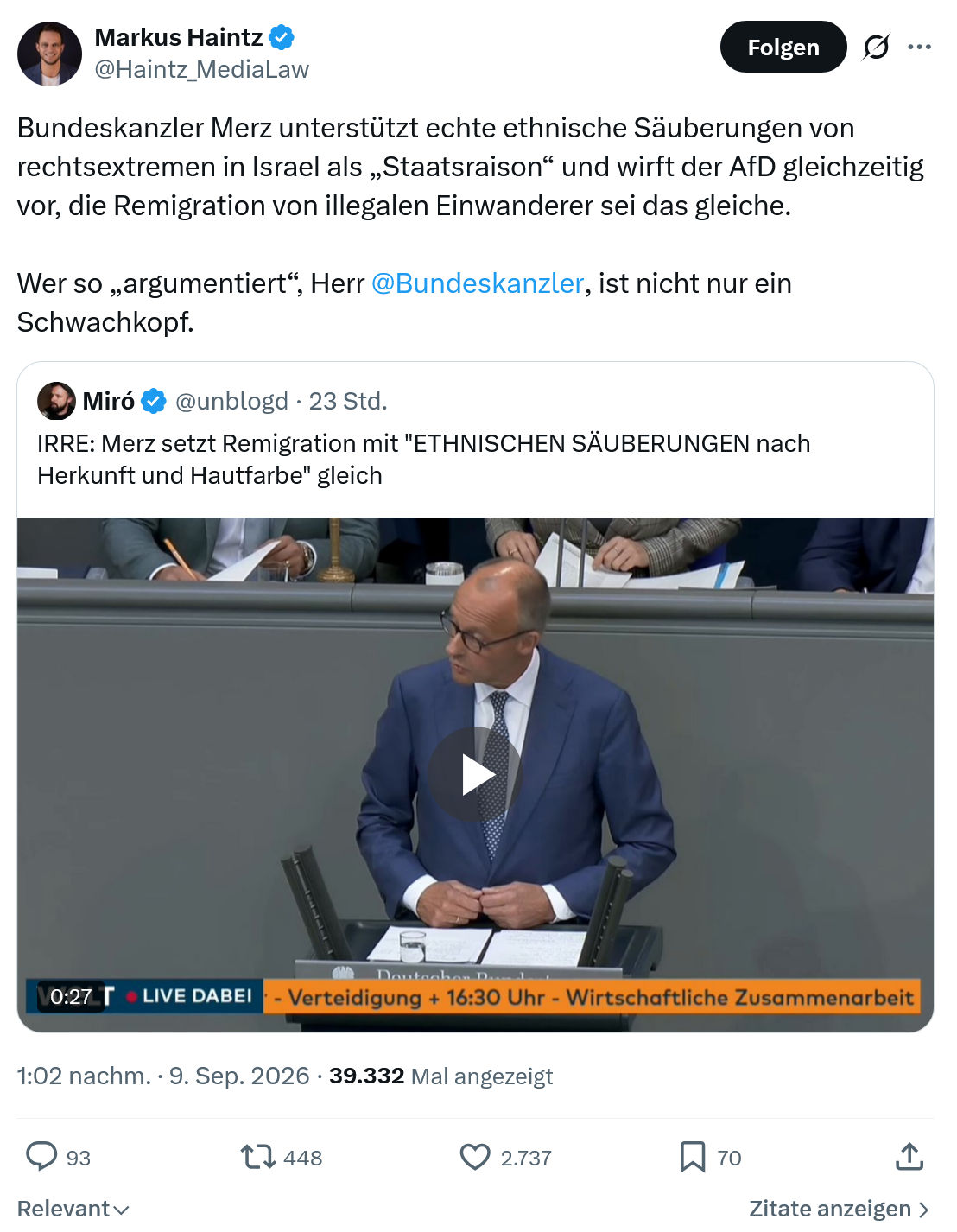 Markus Haintz: Bundeskanzler Merz unterstützt...