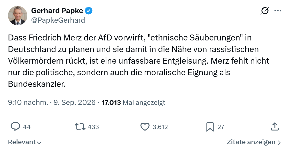Gerhard Papke: Dass Friedrich Merz der AfD vorwirft...