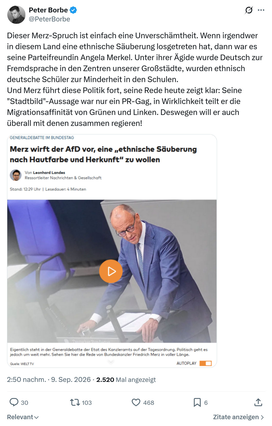 Peter Borbe: Dieser Merz-Spruch...