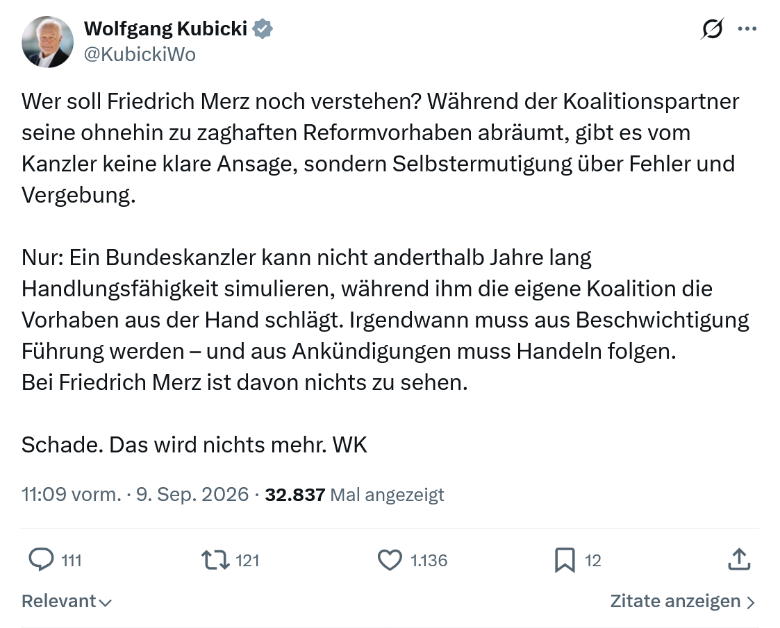 Wolfgang Kubicki: Wer soll Friedrich Merz noch verstehen...