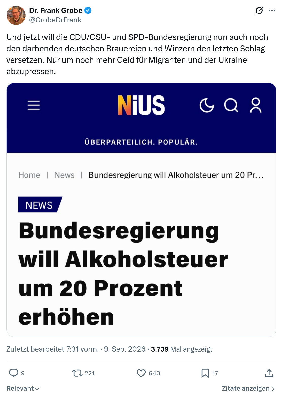 Frank Grobe: Und jetzt will die CDU/CSU...