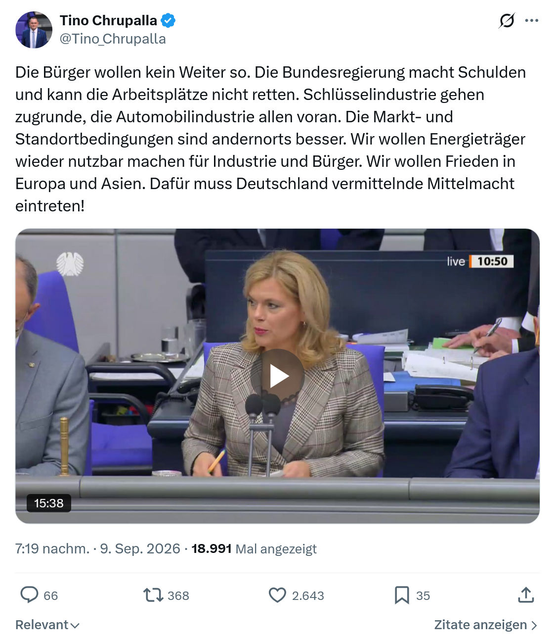 Tino Chrupalla: Die Bürger wollen kein Weiter so...