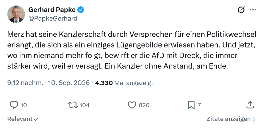 Gerhard Papke: Merz hat seine Kanzlerschaft...