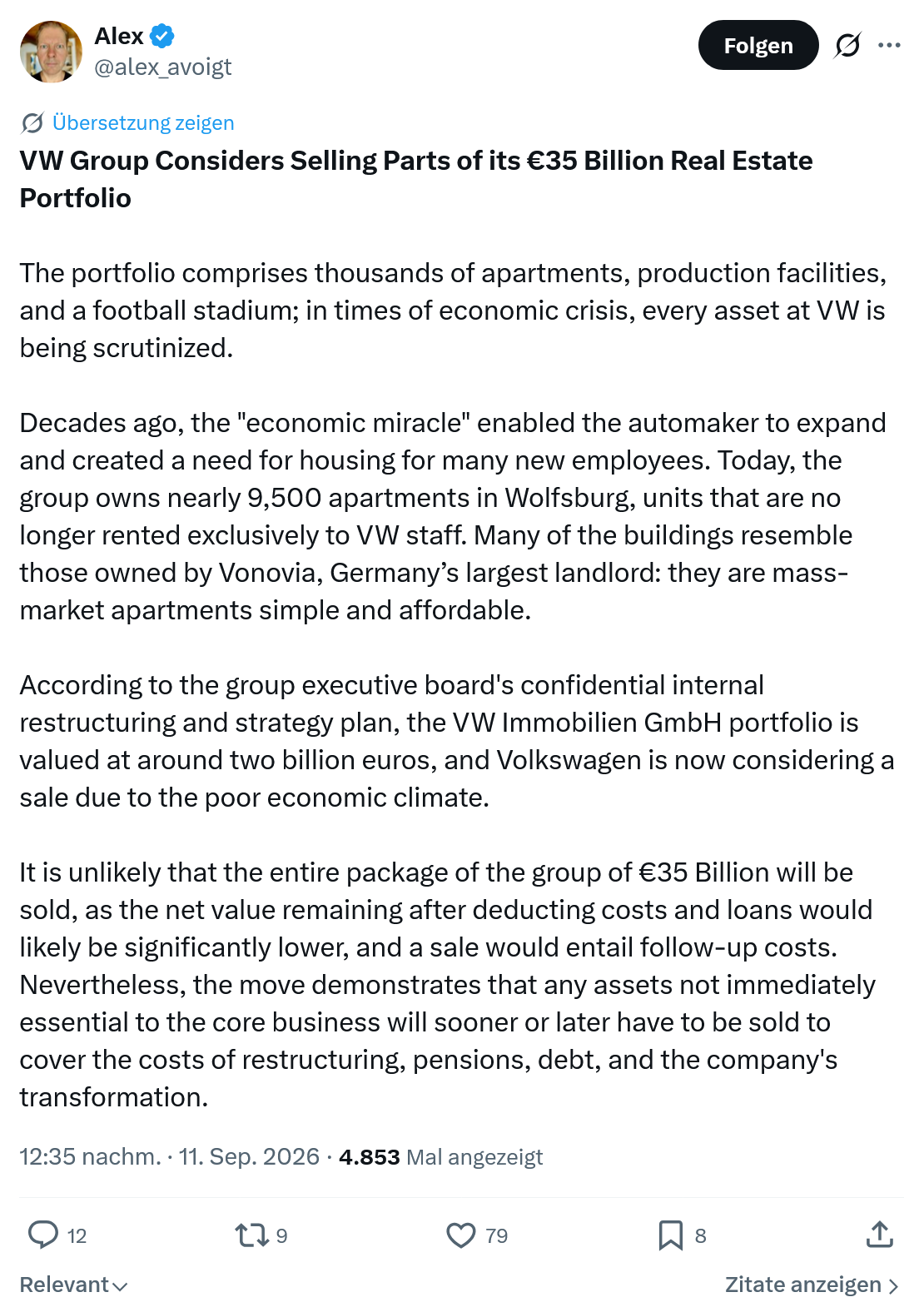 alex avoigt: VW Group Considers Selling Parts...