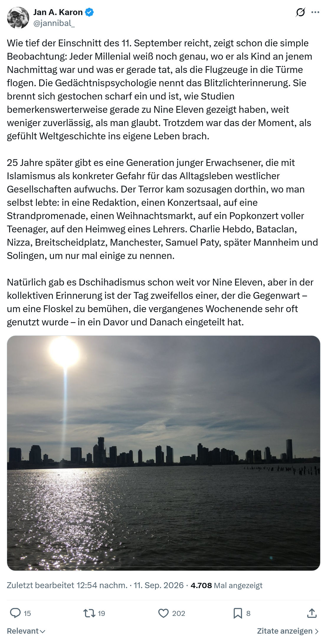 Jan A. Karon: Wie tief der Einschnitt...