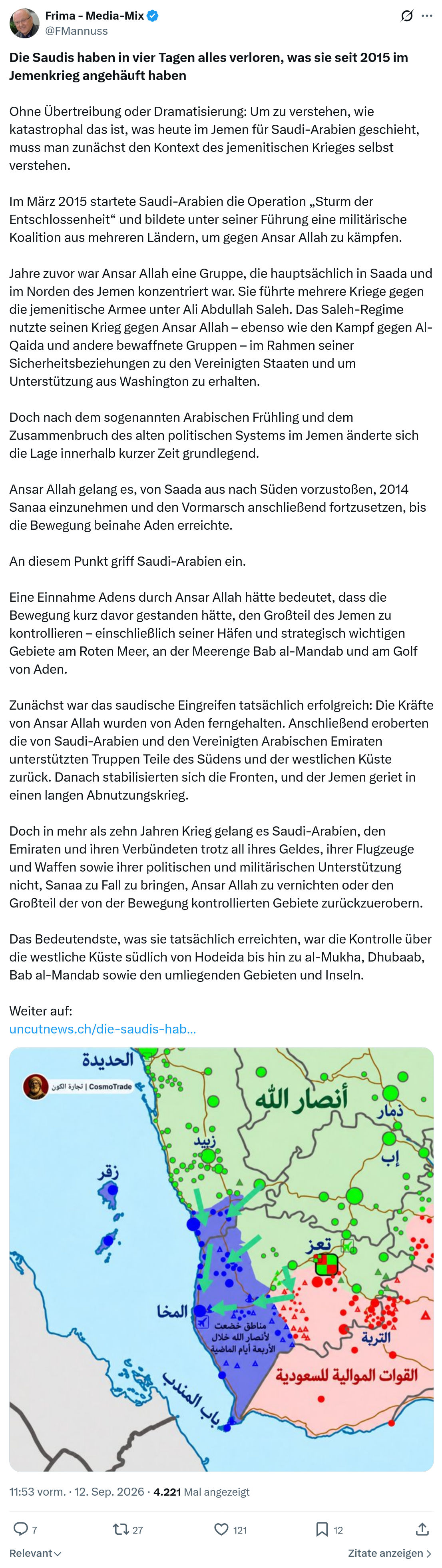 Friedrich Mannus: Die Saudis haben in vier Tagen...