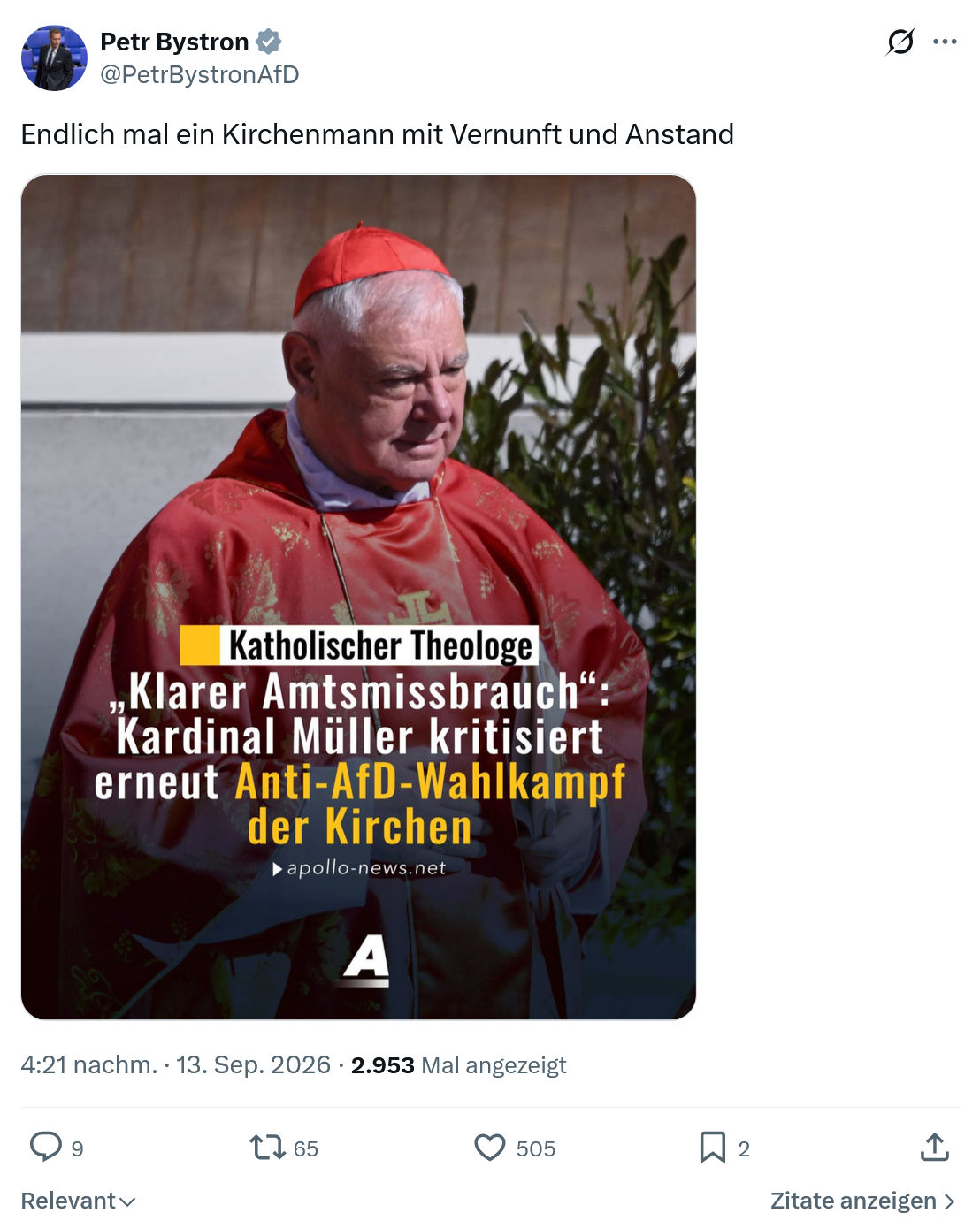 Petr Bystron: Endlich mal ein Kirchenmann...