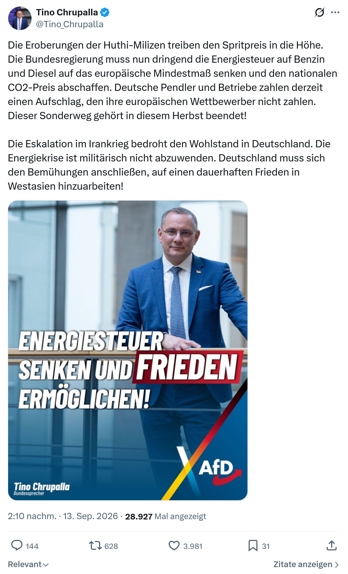 Tino Chrupalla: Die Eroberungen der Huthi-Milizen...